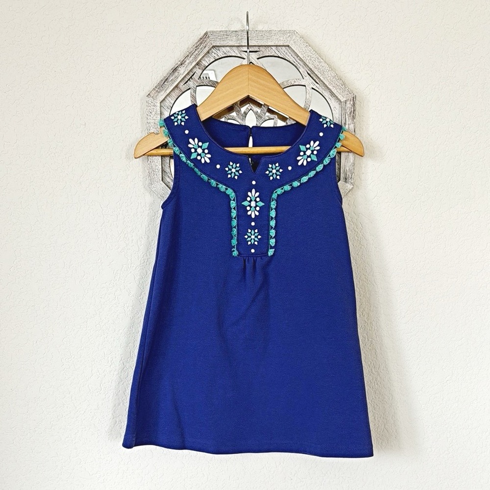 Gymboree • Girls Royal Blue Floral Embroidered Sleeveless Shift Dress
